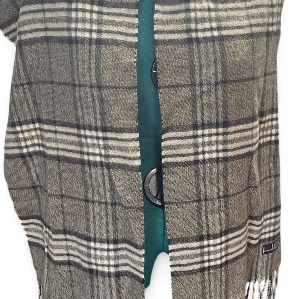 V. Fraas Cashmink Plaid Scarf Grey Black White Made in Germany Fringed Soft
